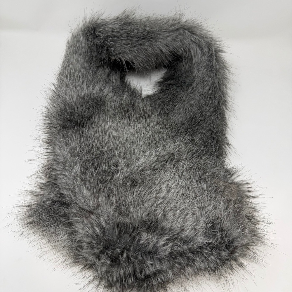 Chicos Grey Faux Fur Scarf Shawl Collar Wrap‎ One Size